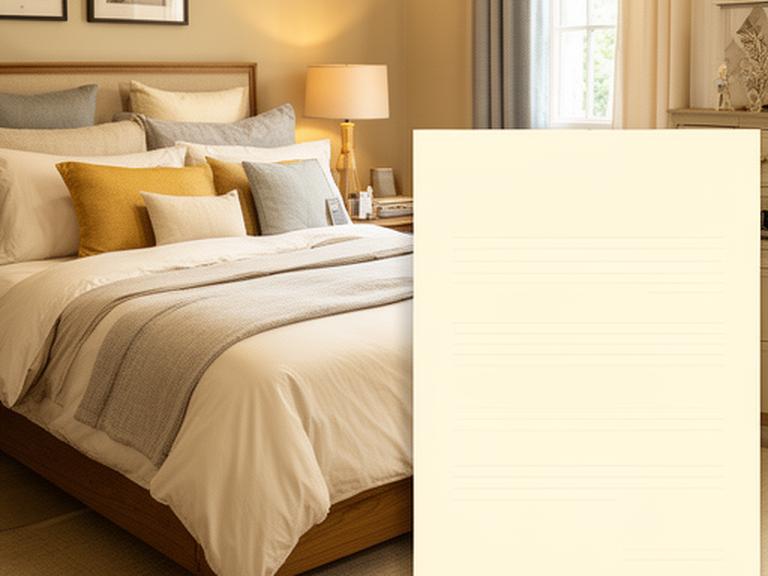 Printed terms and conditions beside a neatly made bed in a Buckingham showroom
