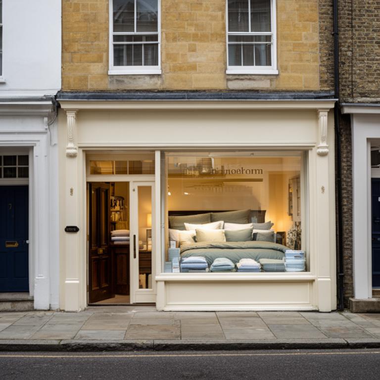 Traditional bedding showroom frontage on Stowe Avenue in Buckingham with linen displays visible inside