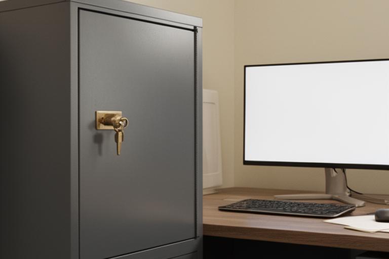 Locked office cabinet and computer used to protect bedding customer records