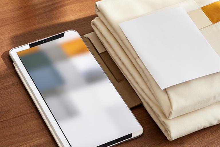 Order summary on a tablet beside folded bed linen and a delivery note