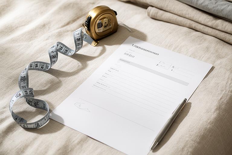 Measuring tape and mattress order form on a linen-covered bed
