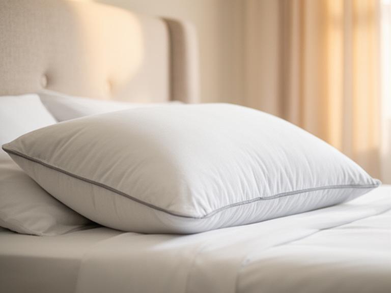 Microfibre support pillow displayed on crisp white bed linen beside a softly lit headboard