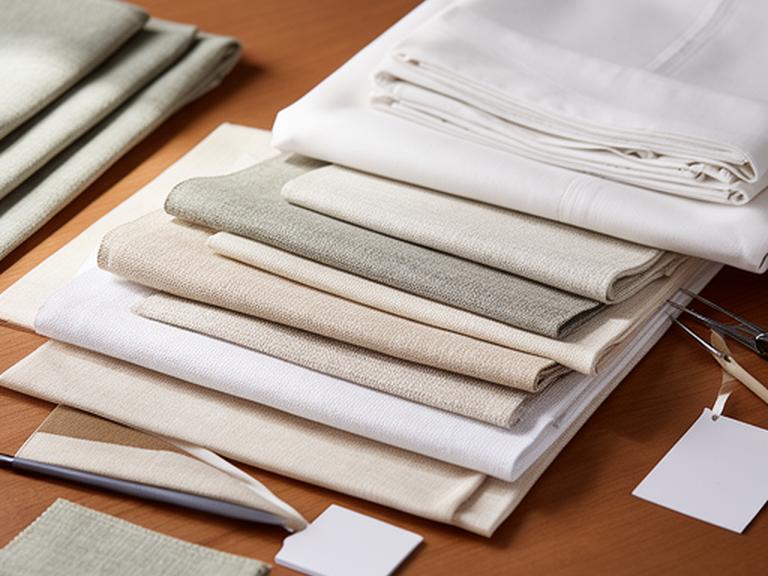 Fabric swatch pack showing natural mattress cover textiles arranged beside a folded bed linen sample