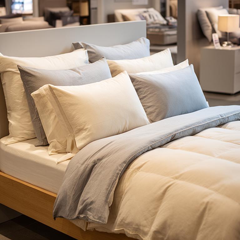 Natural cotton bedding, British wool duvet and supportive pillows arranged on a showroom bed
