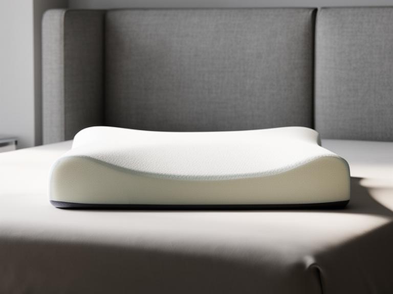 Firm memory foam contour pillow shown in profile on a modern upholstered bed